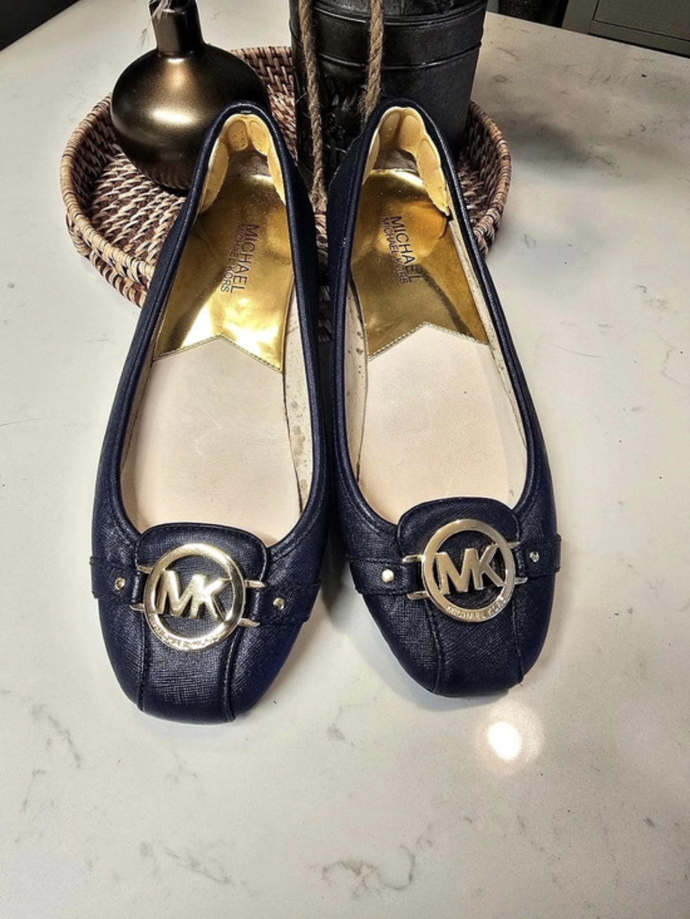 Michael Kors Fulton Faux Saffiano Leather Moccasin Flats Blue